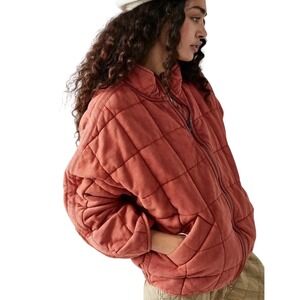 Free People Dolman Quilted Knit Jacket Oversized Front Zip Long Sleeve Myrrh Md